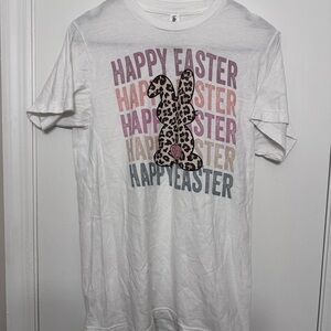 NWOT White Easter Graphic Tee with Pastel Print